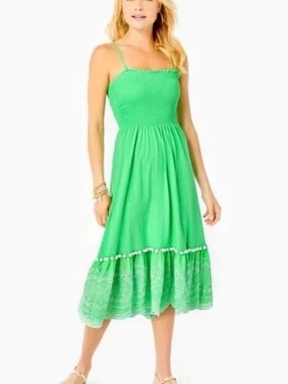 Lilly Pulitzer Modesto Smocked Midi Dress New Cabana Green Size XL Eyelet